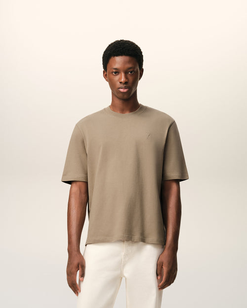 Beige Cotton Embossed Ami De Coeur T-shirt - Man - 2 - AMI Paris - Ami Paris