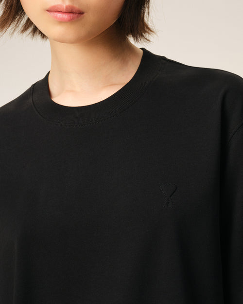 Schwarzes Baumwoll-T-Shirt mit Ami De Coeur Prägung - Damen - 10 - AMI Paris - Ami Paris