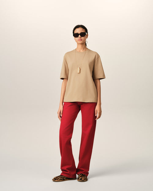 Camiseta Ami de Cœur de algodón beige con relieve - Mujer - 9 - AMI Paris - Ami Paris