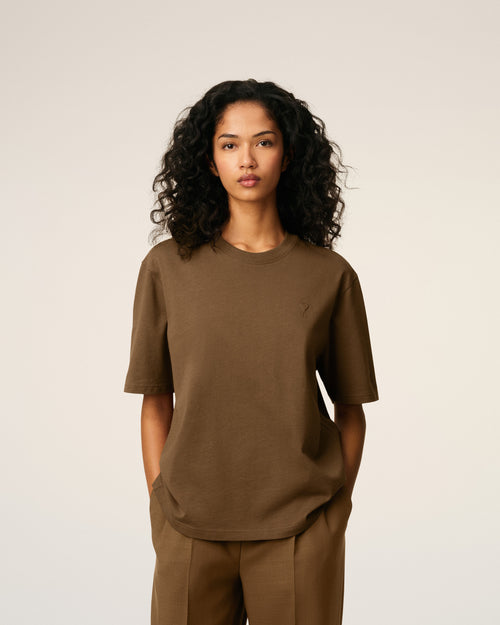 Brown Cotton Ami De Coeur T-shirt - 9 - Ami Paris