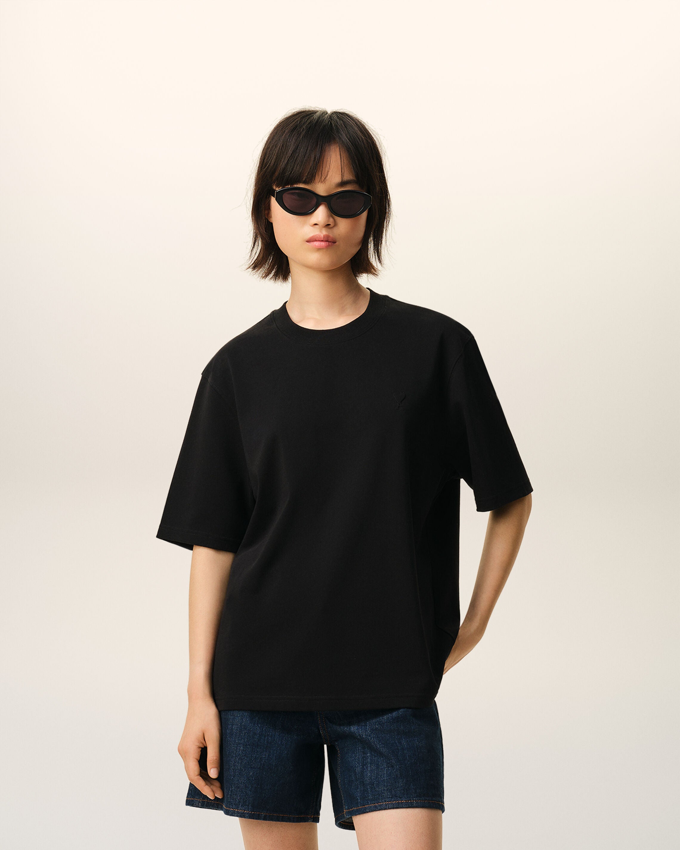 Ami de Coeur T-Shirt aus schwarzer Baumwolle mit Prägung - 8