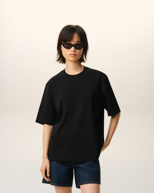 Ami de Coeur T-Shirt aus schwarzer Baumwolle mit Prägung - Damen - 8 - AMI Paris - Ami Paris