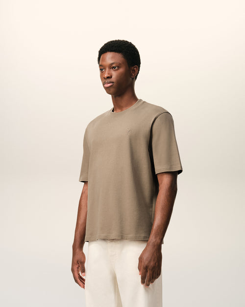 Beige Cotton Embossed Ami De Coeur T-shirt - Man - 6 - AMI Paris - Ami Paris