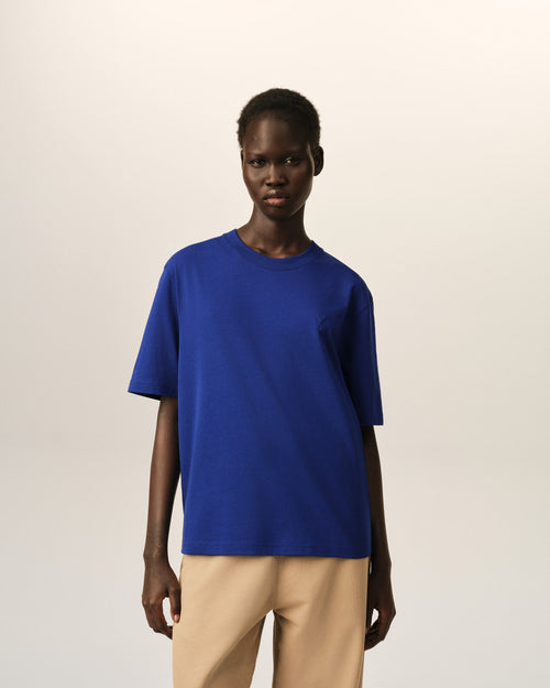 T-shirt bleu en coton Ami de Coeur embossé - Femme - 8 - AMI Paris - Ami Paris