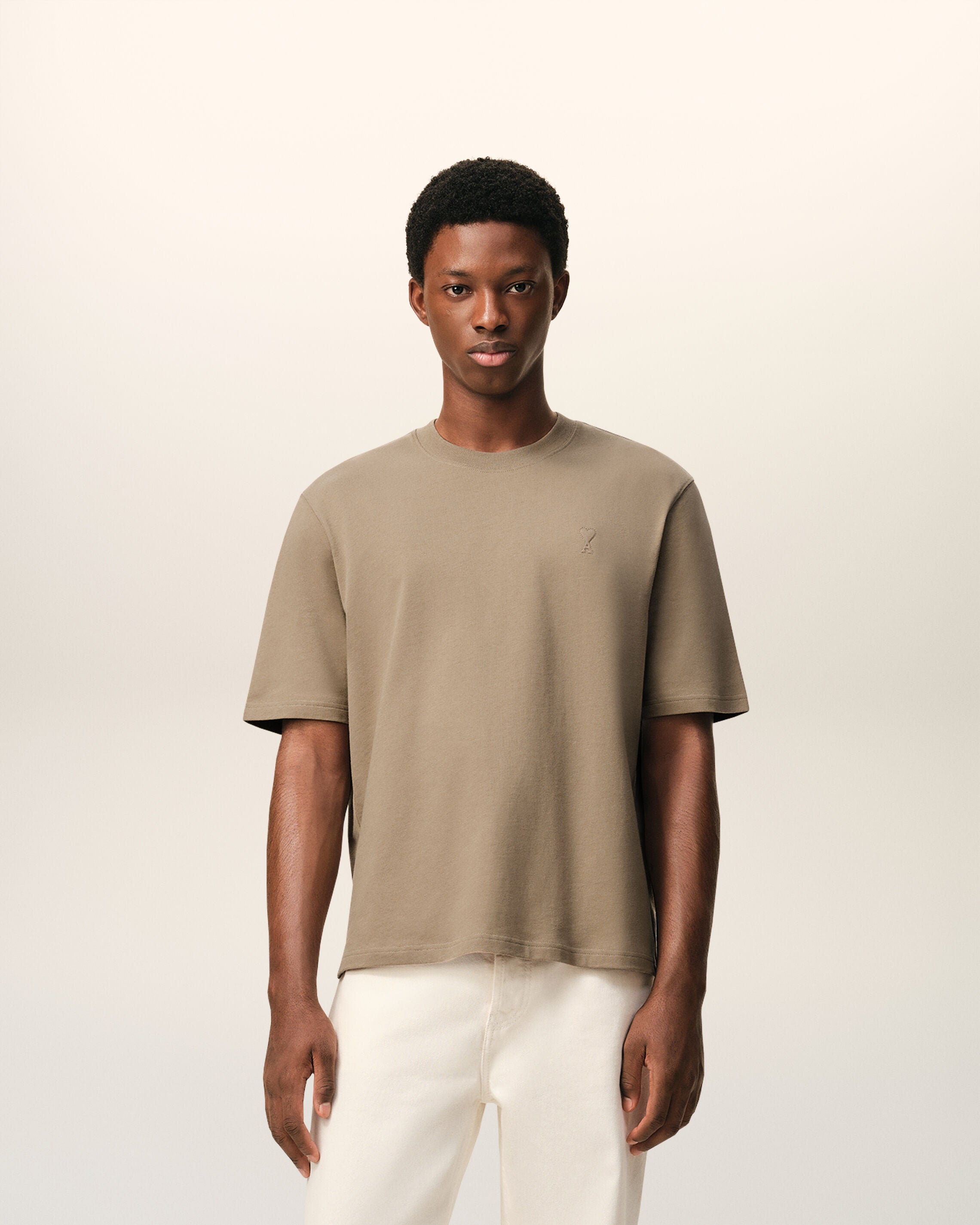 Beige Cotton Embossed Ami De Coeur T-shirt - 2