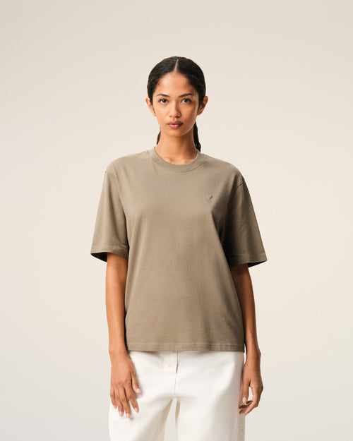 Beige Cotton Embossed Ami De Coeur T-shirt - Woman - 9 - AMI Paris - Ami Paris