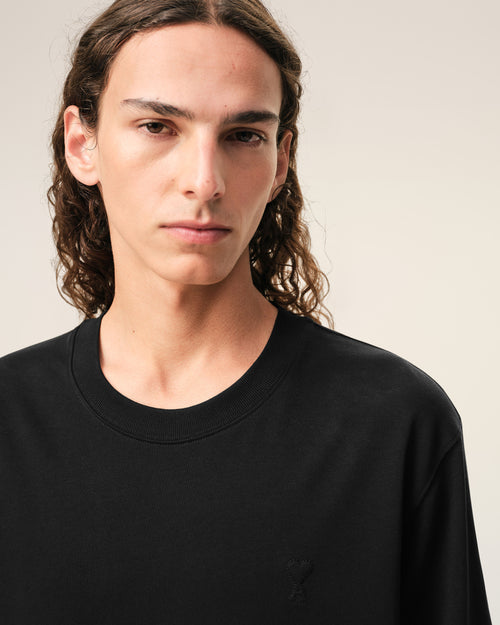 Black Cotton Embossed Ami De Coeur T-shirt - Man - 4 - AMI Paris - Ami Paris