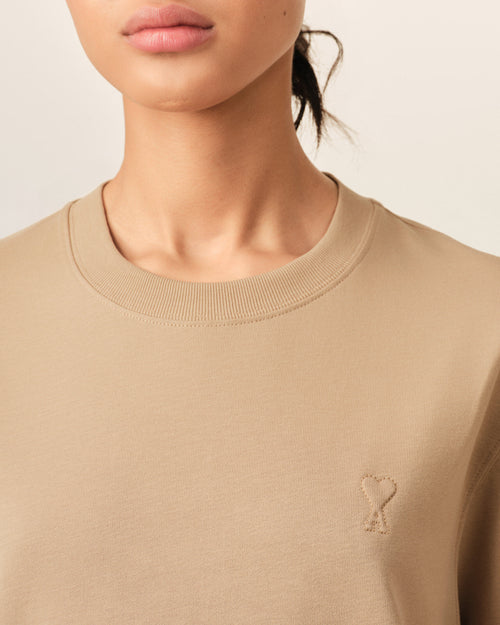 Camiseta Ami de Cœur de algodón beige con relieve - Mujer - 10 - AMI Paris - Ami Paris
