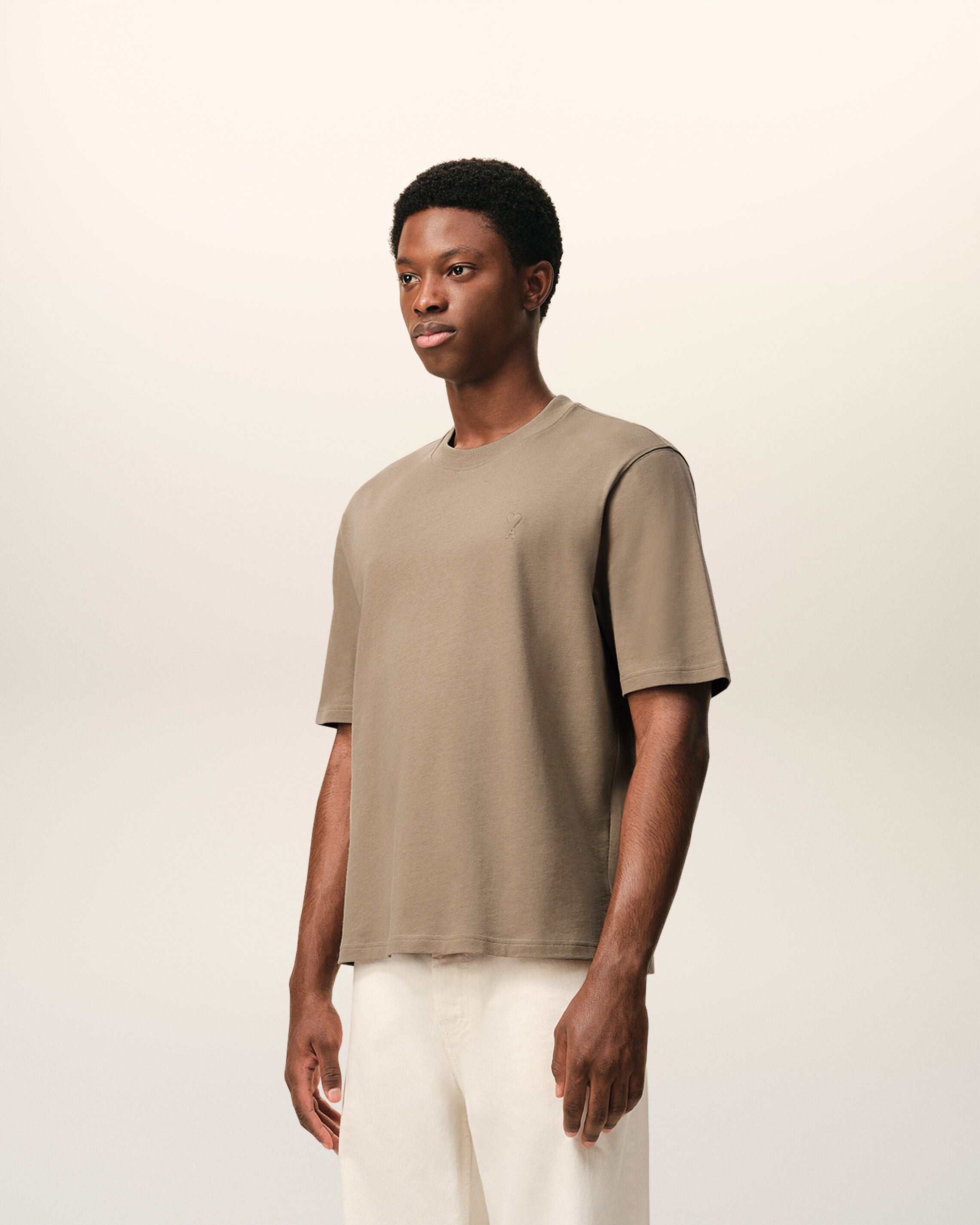 Beige Cotton Embossed Ami De Coeur T-shirt - 6