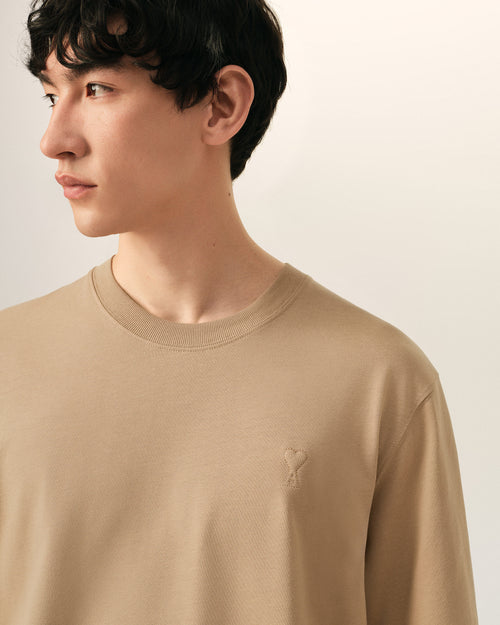 Camiseta Ami de Cœur de algodón beige con relieve - Hombre - 4 - AMI Paris - Ami Paris