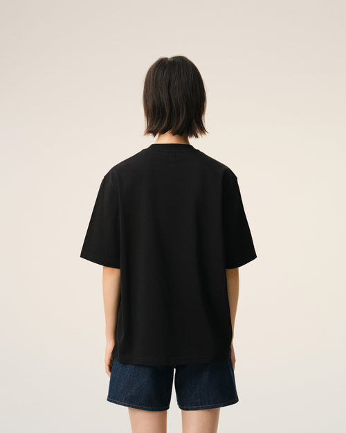 Black Cotton Embossed Ami De Coeur T-shirt - Woman - 10 - AMI Paris - Ami Paris