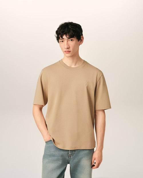 Camiseta Ami de Cœur de algodón beige con relieve - Hombre - 2 - AMI Paris - Ami Paris