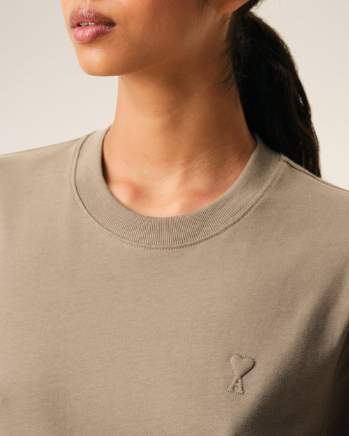 Beige Cotton Embossed Ami De Coeur T-shirt - Woman - 10 - AMI Paris - Ami Paris