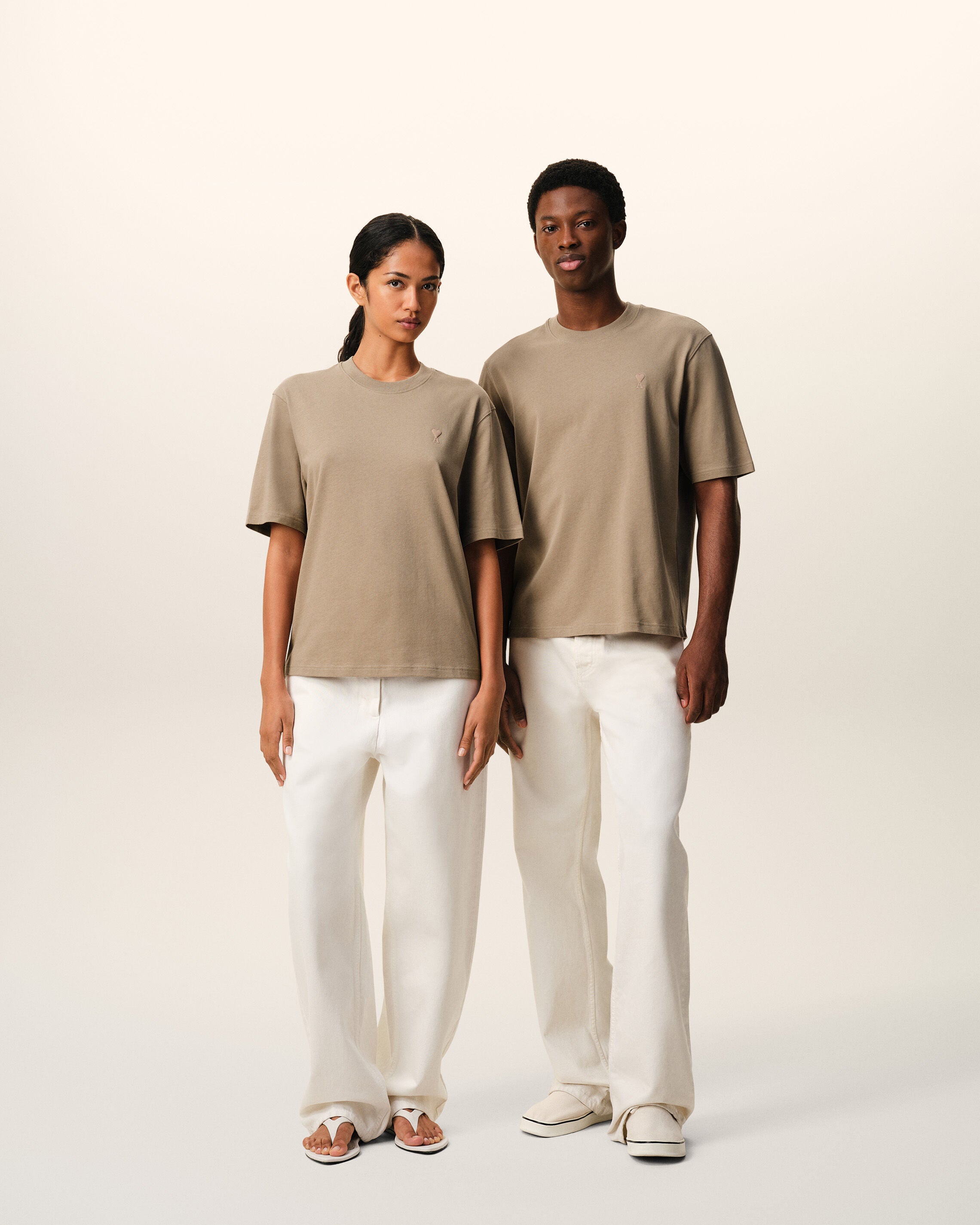 Beige Cotton Embossed Ami De Coeur T-shirt - 13