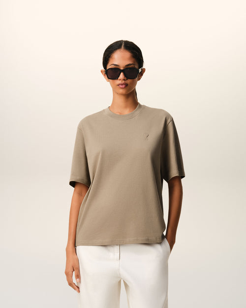                                 Beige Cotton Embossed Ami De Coeur T-shirt - 3                             - Ami Paris