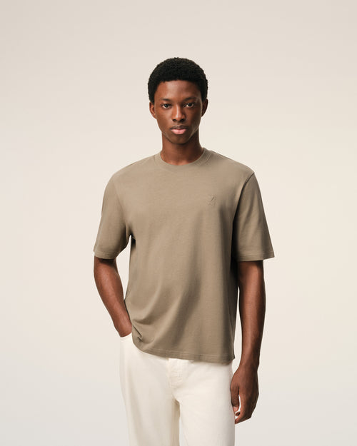 Beige Cotton Embossed Ami De Coeur T-shirt - Man - 3 - AMI Paris - Ami Paris