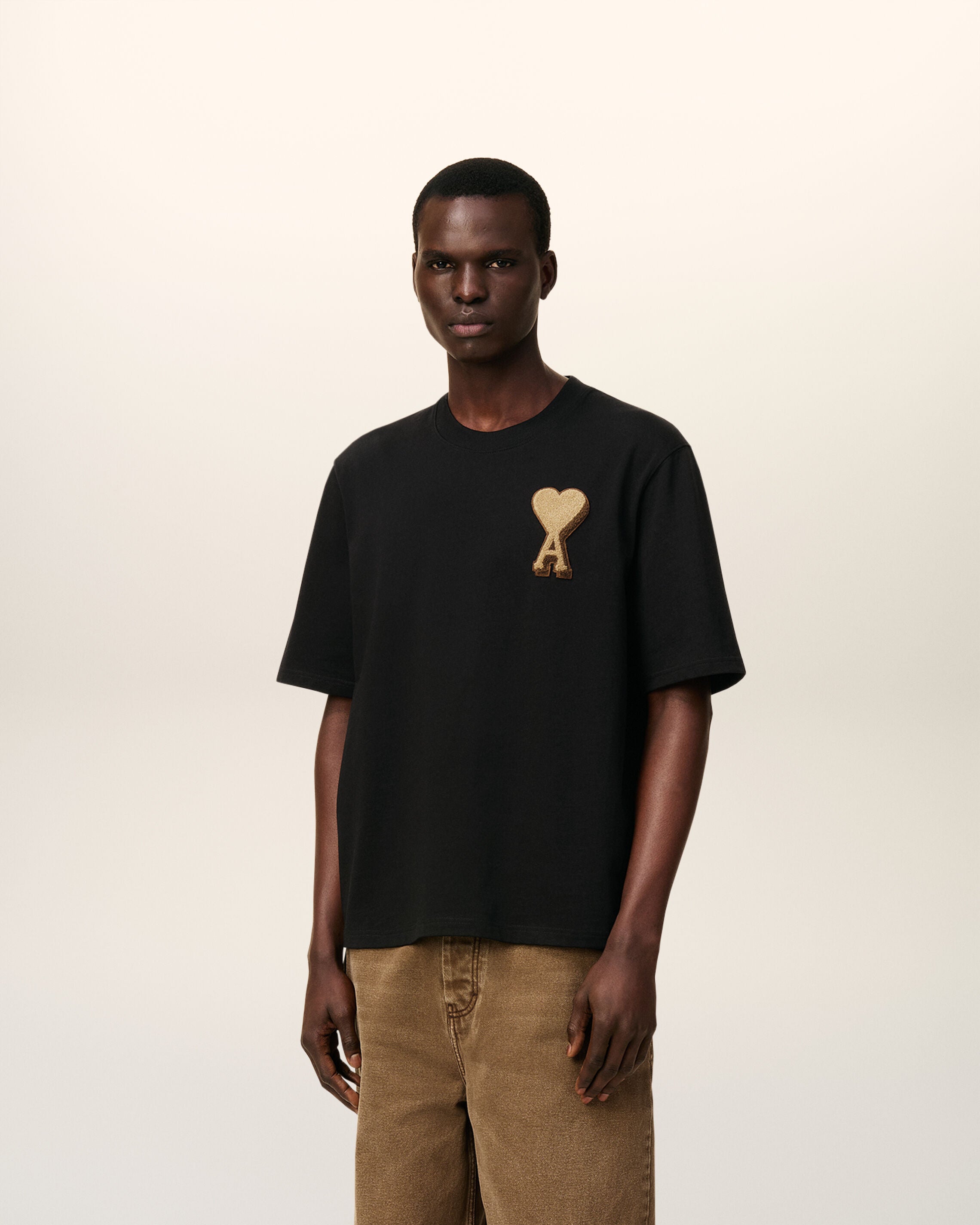 BLACK Black Cotton Ami De Coeur T-shirt | AMI PARIS