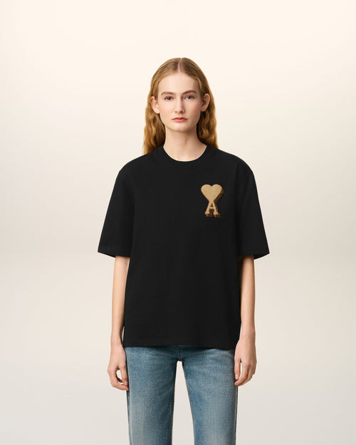                                     Black Cotton Ami De Coeur T-shirt - 3                                 - Ami Paris