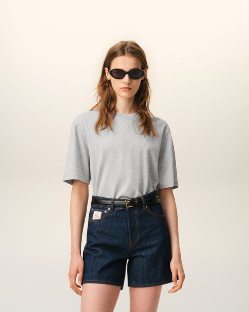                                 Grey Cotton Ami De Coeur Embossed T-shirt - 3                             - Ami Paris