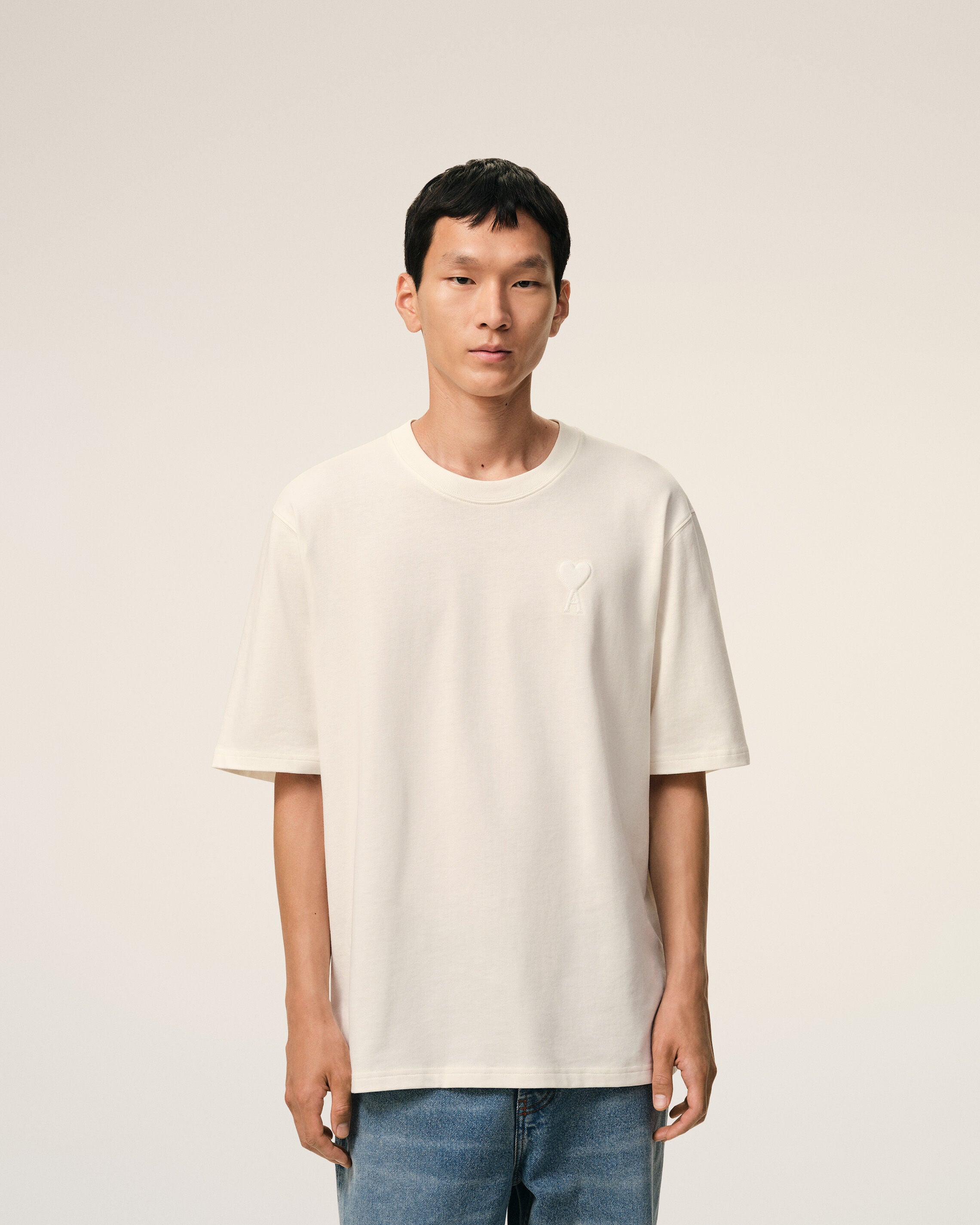 ホワイト コットン Ami De Coeur エンボス Tシャツ ホワイトクリーム