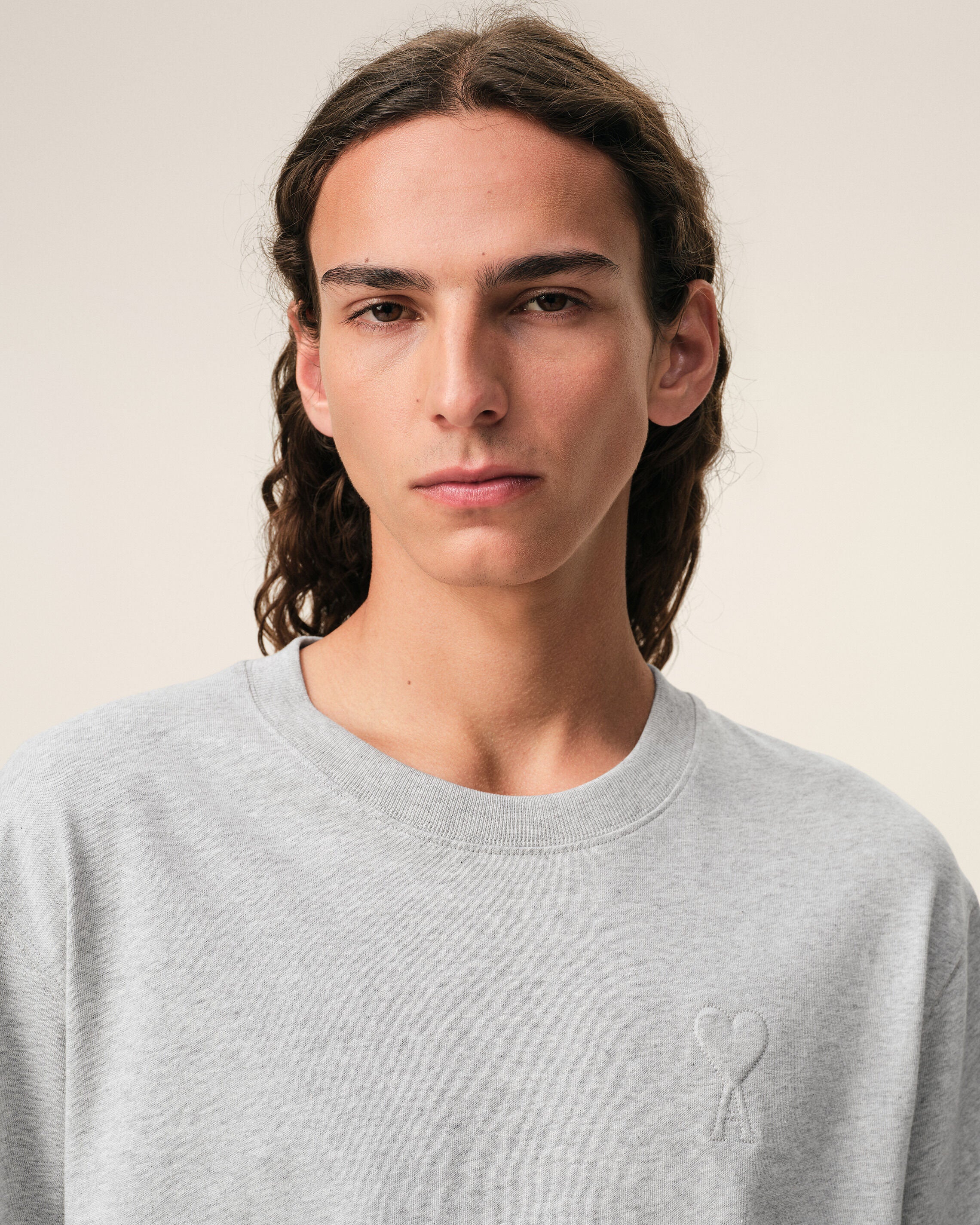 Grey Cotton Ami De Coeur Embossed T-shirt - 4