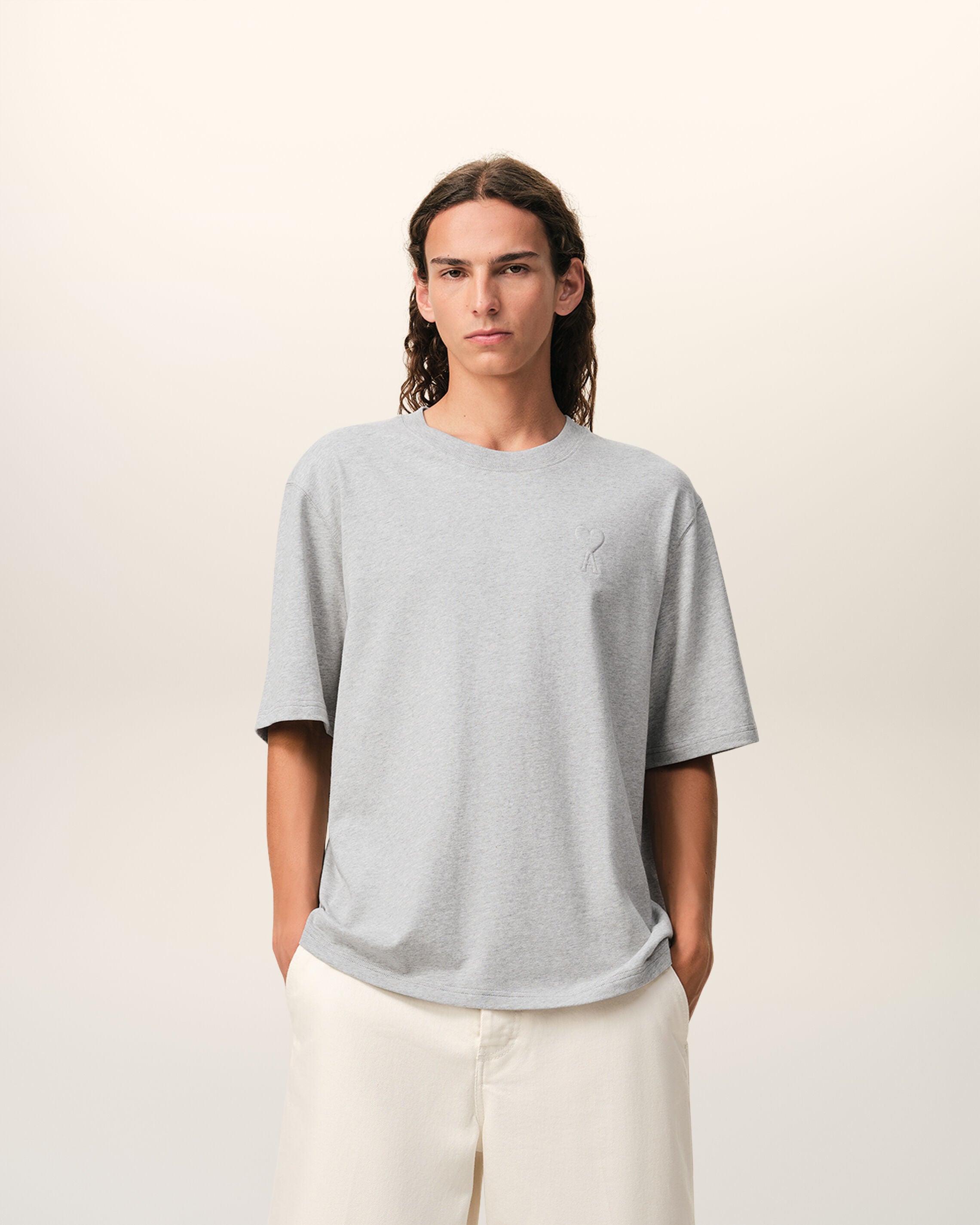 Grey Cotton Ami De Coeur Embossed T-shirt - 2