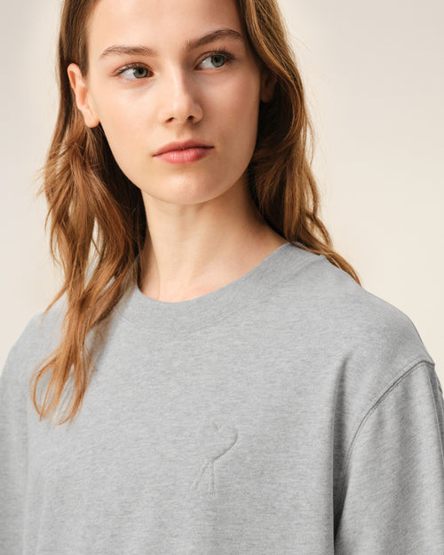 Grey Cotton Ami De Coeur Embossed T-shirt - Woman - 10 - AMI Paris - Ami Paris