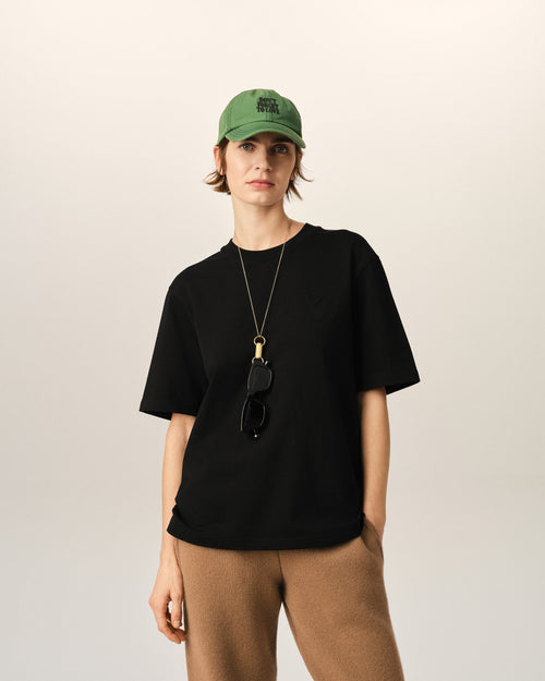 Camiseta negra de algodón Ami de Cœur en relieve - Mujer - 8 - AMI Paris - Ami Paris