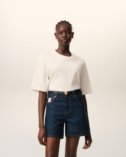                                 White Cotton Ami De Coeur Embossed T-shirt - 3                             - Ami Paris