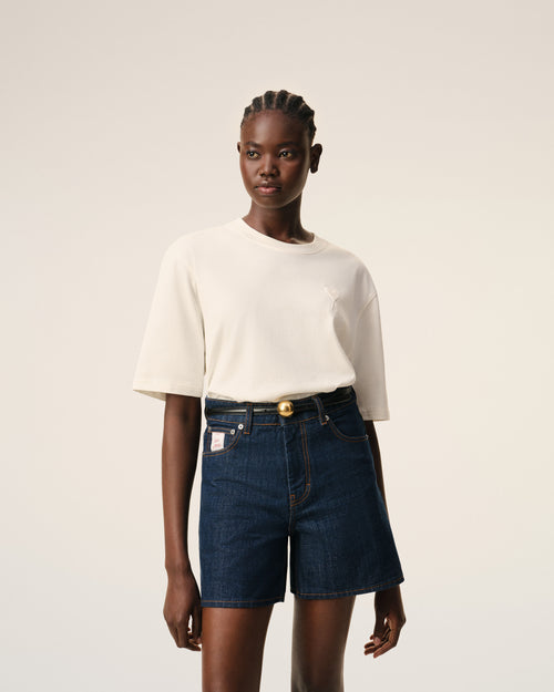 White Cotton Ami De Coeur Embossed T-shirt - 9 - Ami Paris