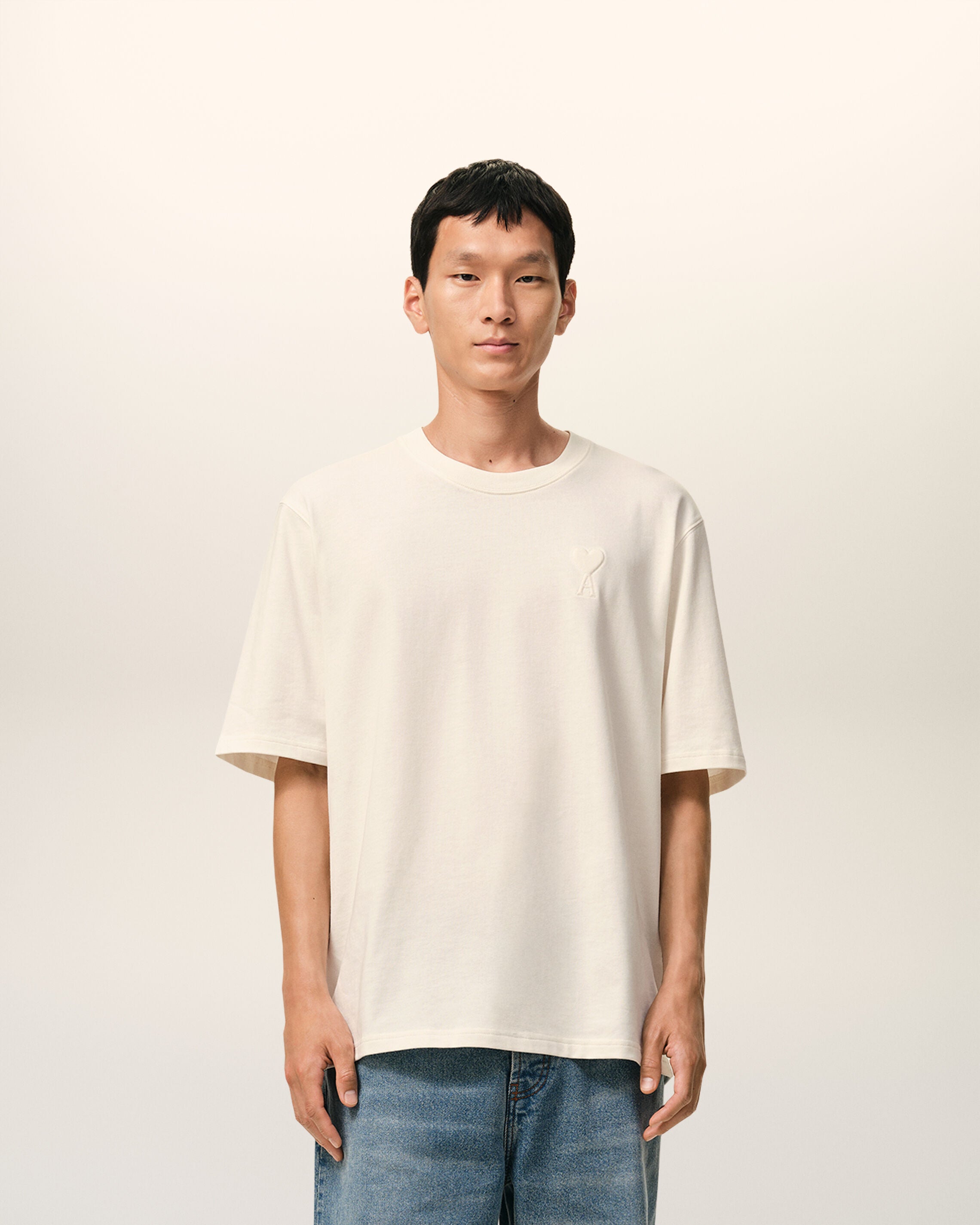 ホワイト コットン Ami De Coeur エンボス Tシャツ ホワイトクリーム