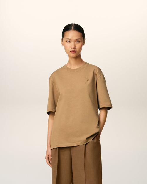                                     Brown Cotton Ami De Coeur Cosy Fit T-shirt - 3                                 - Ami Paris