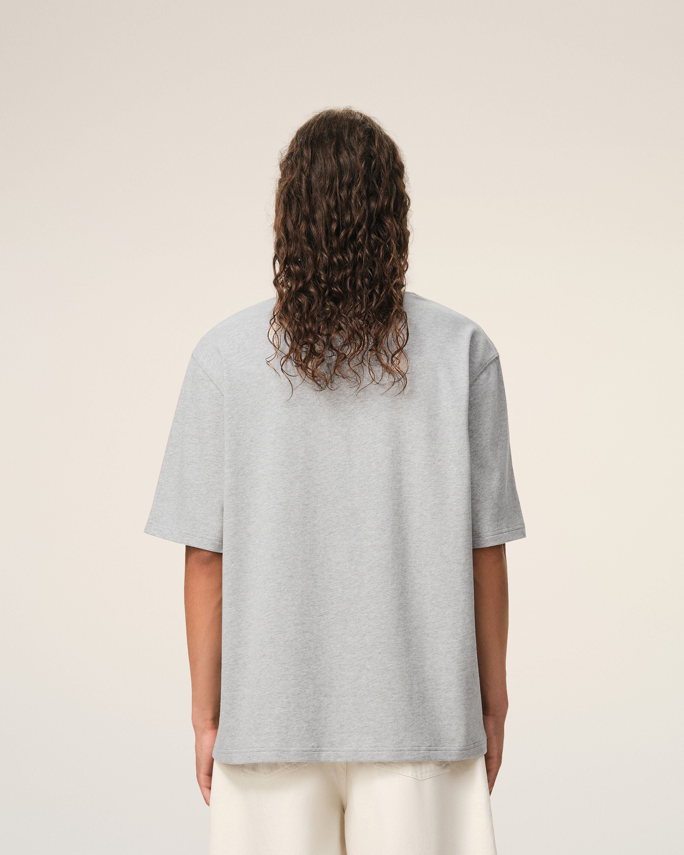 Grey Cotton Ami De Coeur Embossed T-shirt - 5
