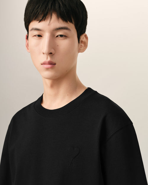 Camiseta negra de algodón Ami de Cœur en relieve - Hombre - 4 - AMI Paris - Ami Paris
