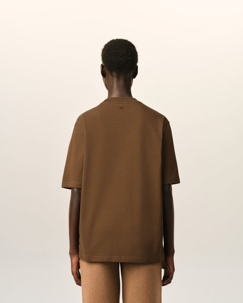 Brown cotton t-shirt with embossed Ami de Coeur - Woman - 11 - AMI Paris - Ami Paris