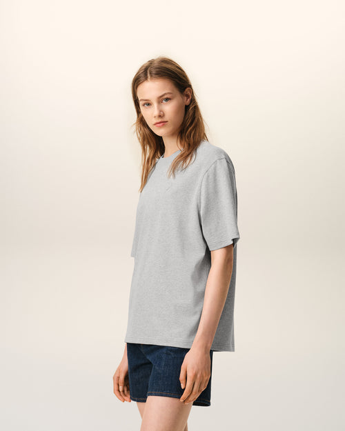 Camiseta con relieve Ami de Cœur de algodón gris - Mujer - 12 - AMI Paris - Ami Paris