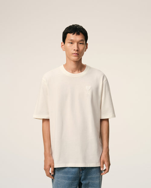 White Cotton Ami De Coeur Embossed T-shirt - 3 - Ami Paris