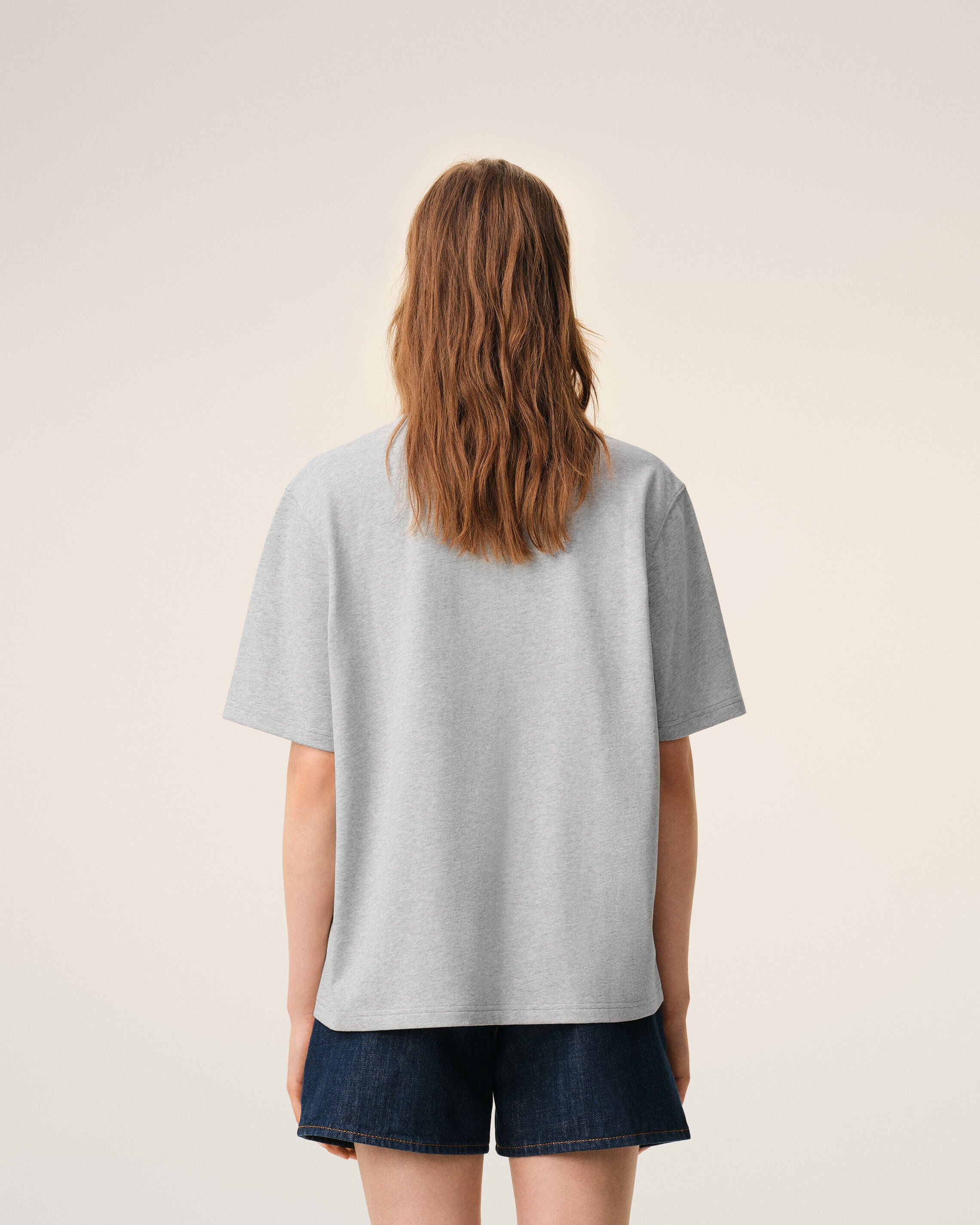 Grey Cotton Ami De Coeur Embossed T-shirt - 11