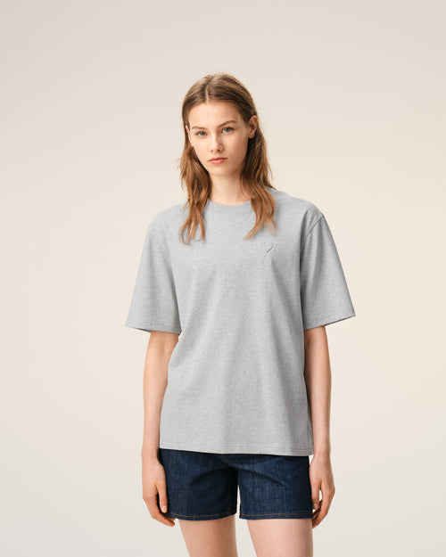 Grey Cotton Ami De Coeur Embossed T-shirt - Woman - 9 - AMI Paris - Ami Paris
