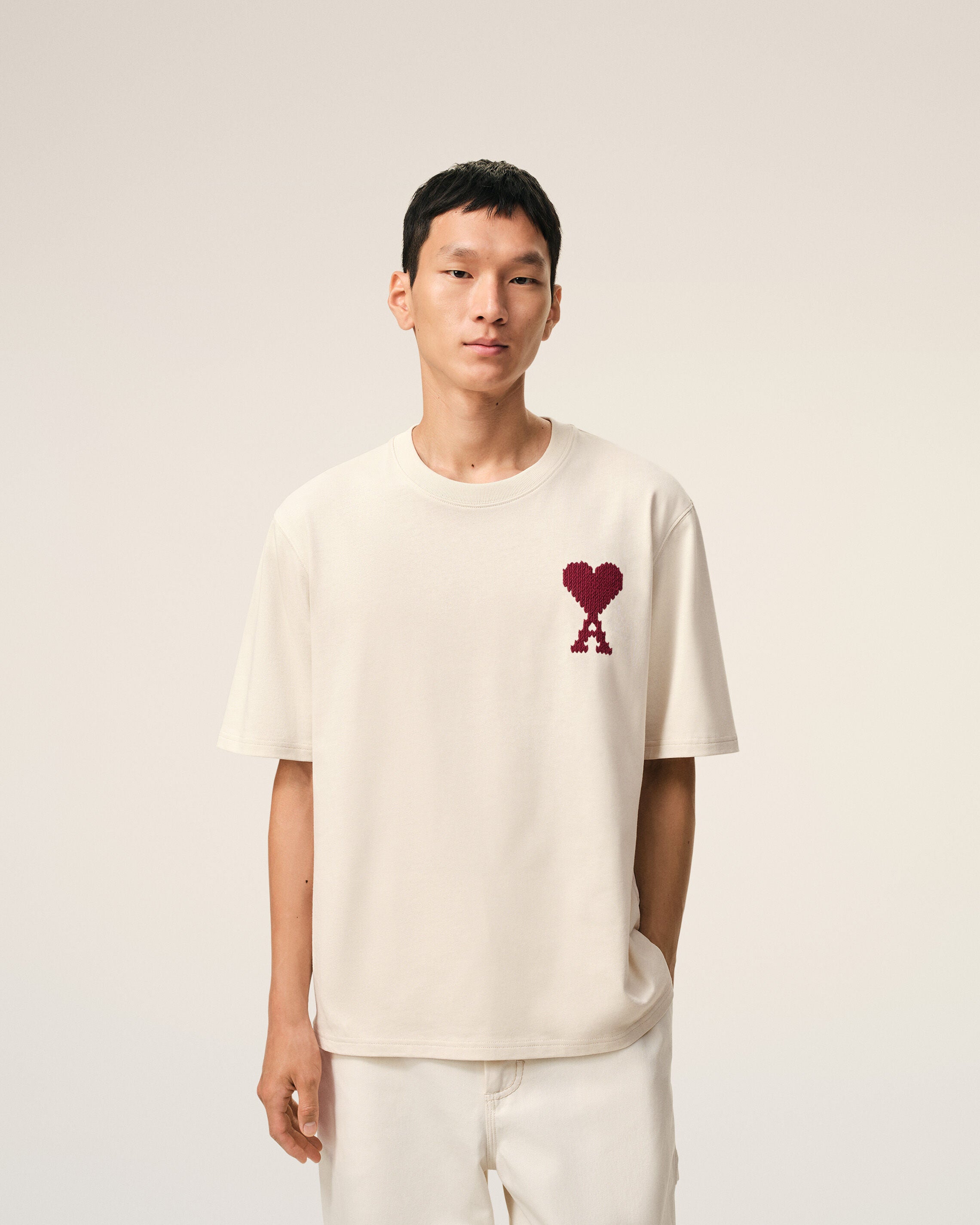 ホワイト コットン Ami De Coeur Tシャツ 月／赤い太陽 | Ami Paris