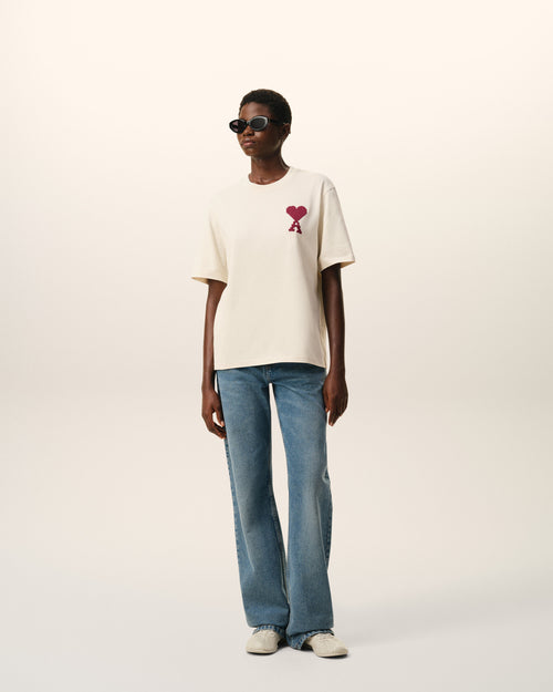 T-shirt Ami de Coeur in cotone bianco - Donna - 8 - AMI Paris - Ami Paris