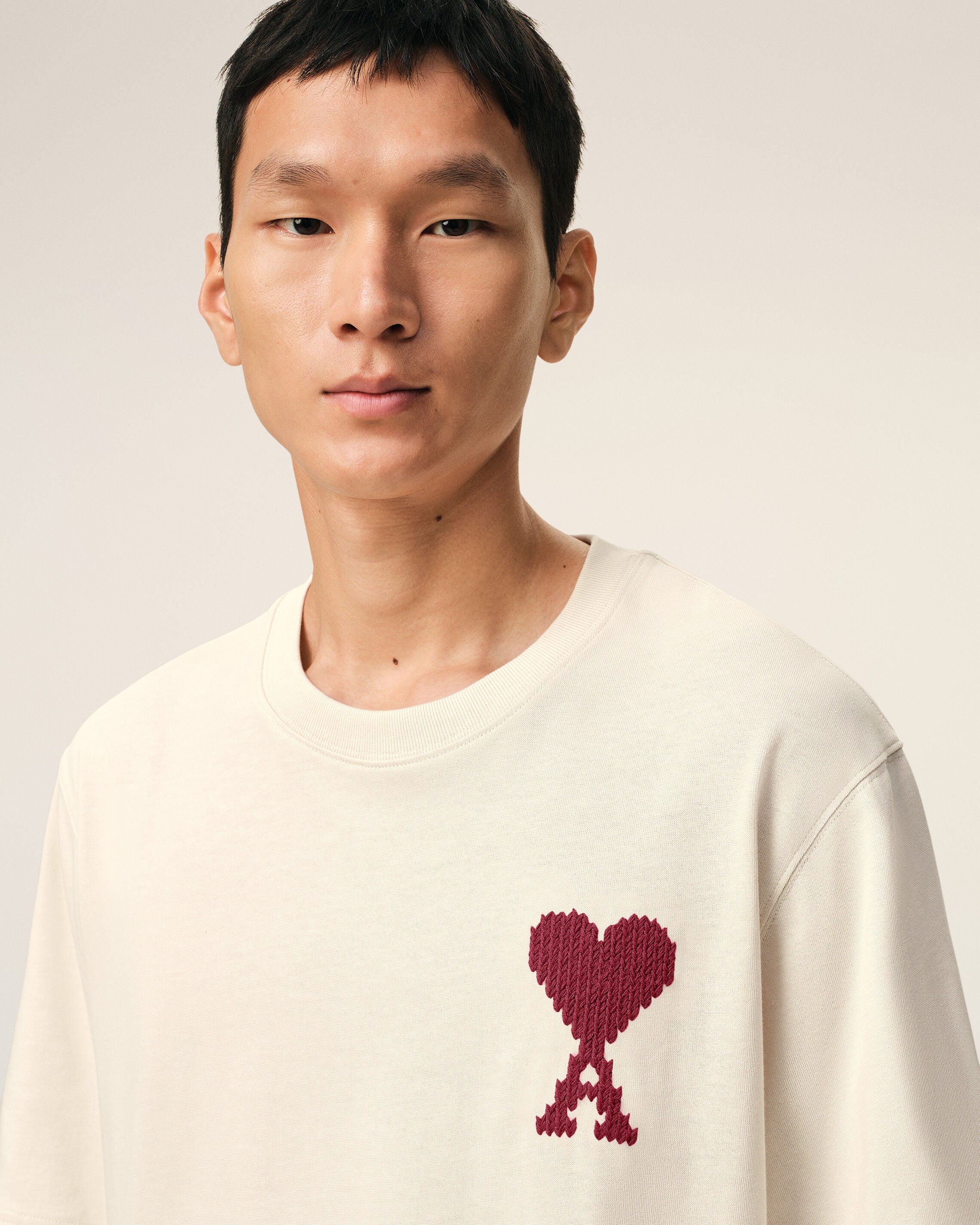 ホワイト コットン Ami De Coeur Tシャツ 月／赤い太陽 | Ami Paris