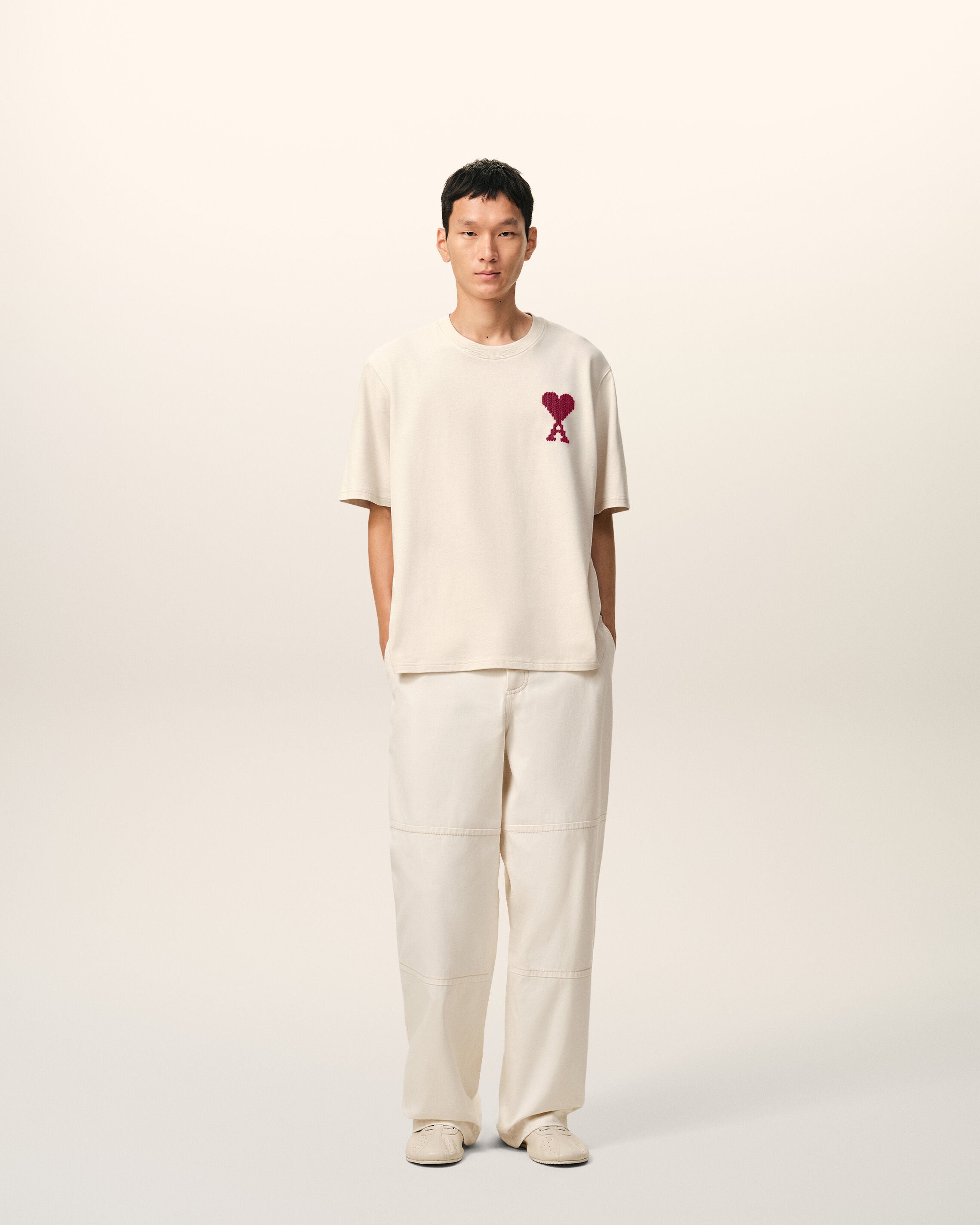 MOONLIGHT / SUNSET RED White Cotton Ami De Coeur T-shirt | Ami Paris