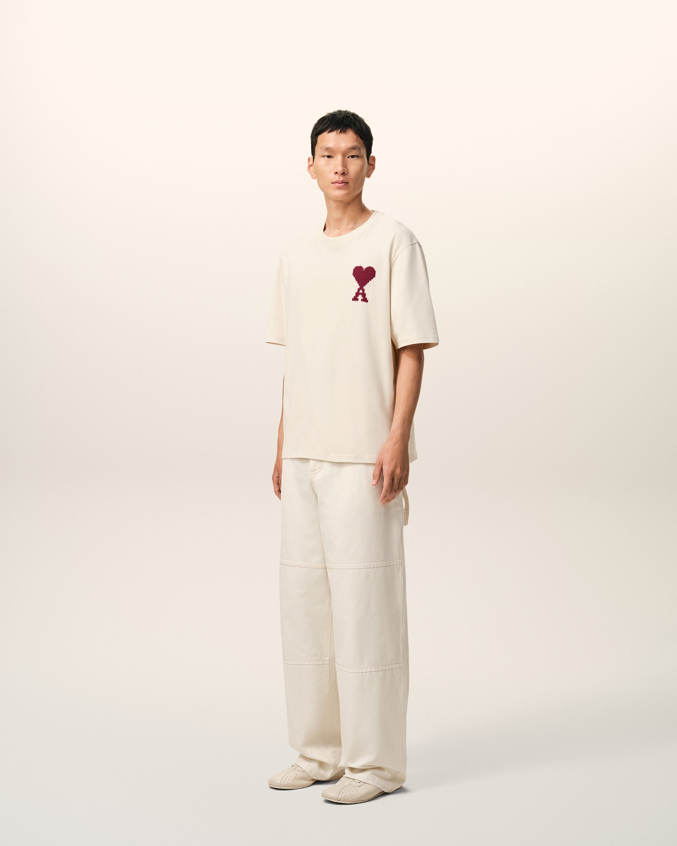 ホワイト コットン Ami De Coeur Tシャツ 月／赤い太陽 | Ami Paris