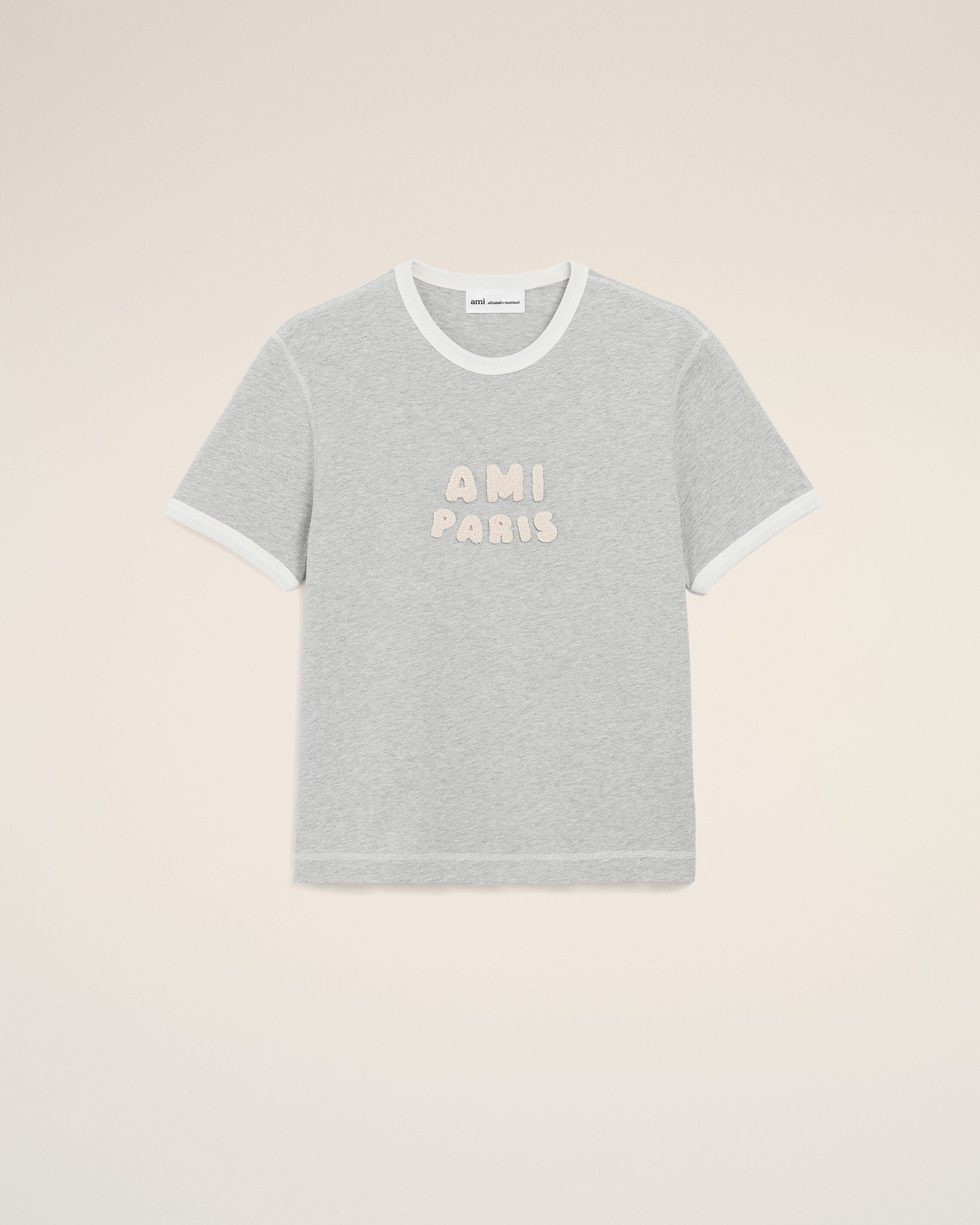 HEATHER GREY/WHITE CREAM Grey Cotton Ami Paris Knitted Patch T