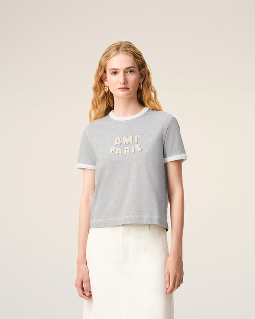 Grey Cotton Ami Paris Knitted Patch T-shirt - Woman - 9 - AMI Paris - Ami Paris