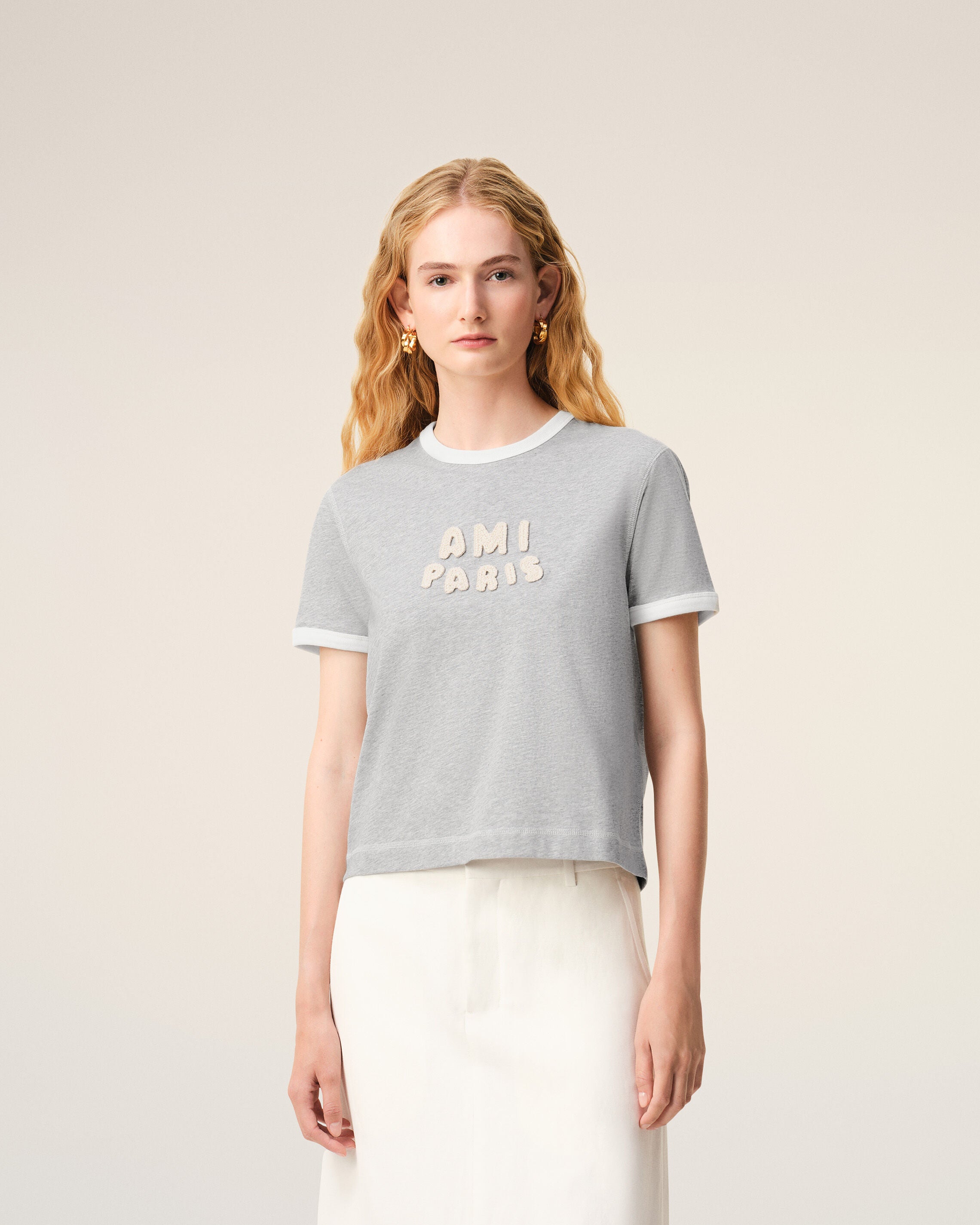 Grey Cotton Ami Paris Knitted Patch T-shirt - 8