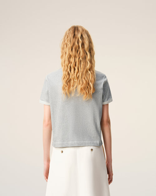 Grey Cotton Ami Paris Knitted Patch T-shirt - Woman - 10 - AMI Paris - Ami Paris