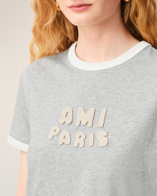 Grey Cotton Ami Paris Knitted Patch T-shirt - Woman - 10 - AMI Paris - Ami Paris