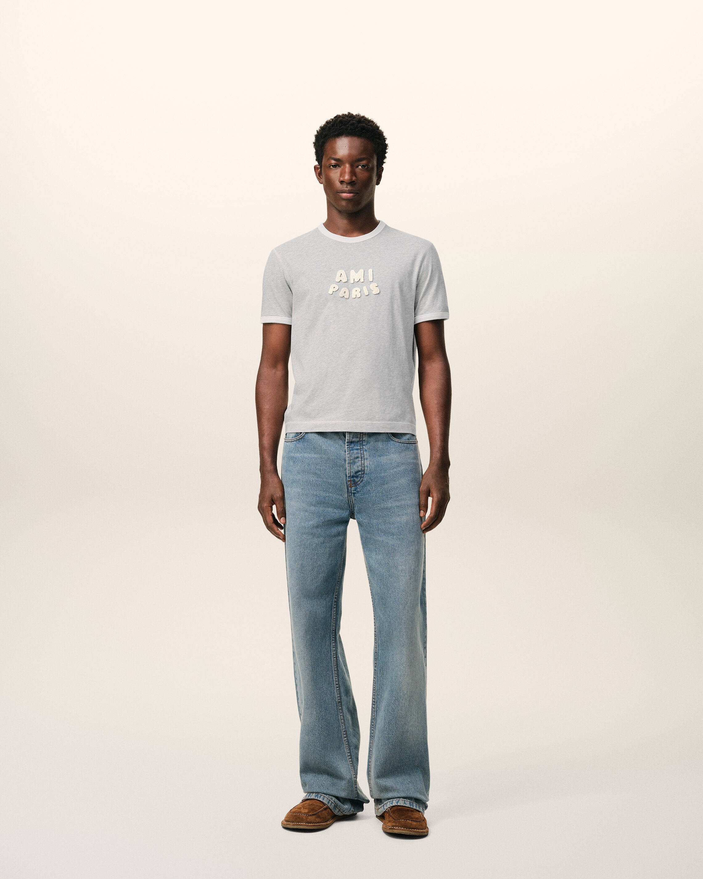 Grey Cotton Ami Paris Knitted Patch T-shirt - 2